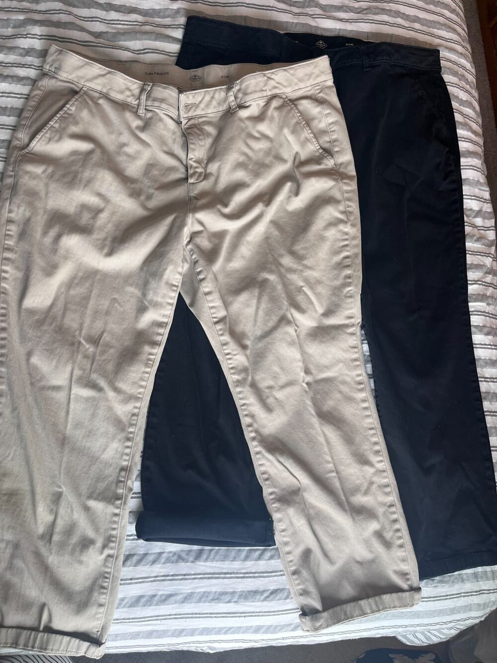 St Johns Bay Pants Womens 20W Girlfriend Chino Flat Front LOT Black Kakhi